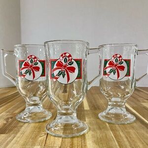 Vintage Home Interiors & Gifts Irish Coffee Christmas Glass Mugs Made in USA 80s